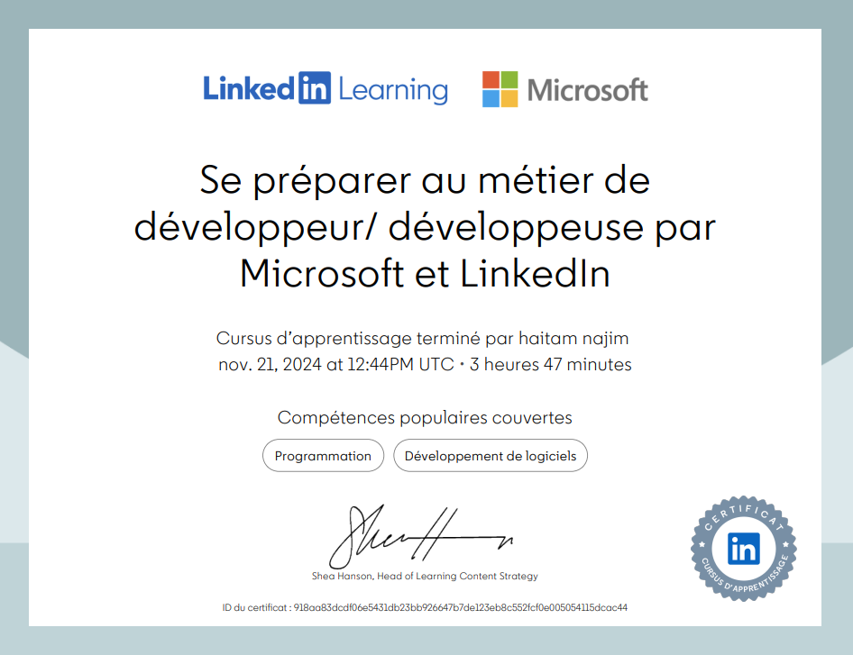 LinkedIn Learning – Certificat