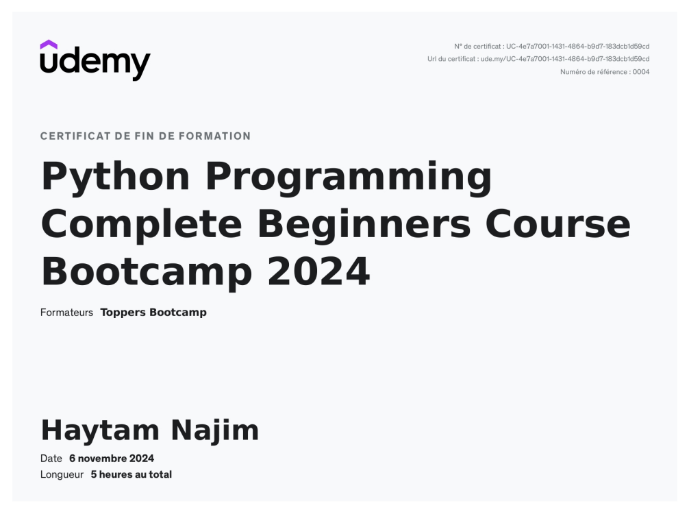 Udemy – Certificat